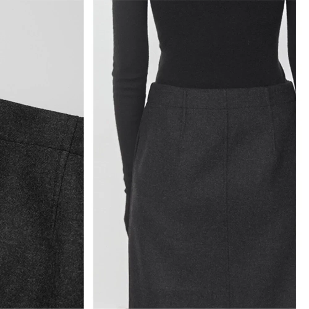 CHICJOC High-End 100% Wool Midi Wrap Skirt w/ Silk Waistband – Size 38 in grey